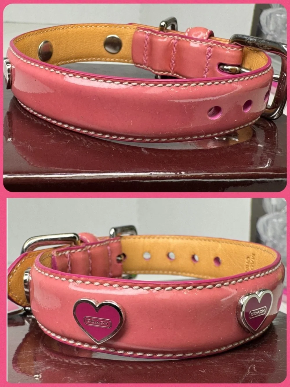 Coach Patent Leather Pink Vintage Y2K XS Extra Small 8.5-10.5” Dog Collar